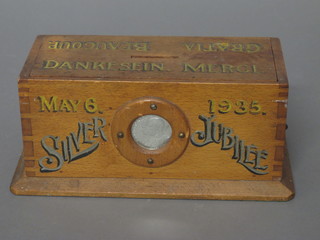 A rectangular wooden money box marked God Bless King  Edward VIII 6 May 1935