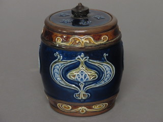 A circular Royal Doulton blue glazed tobacco jar 4 1/2"