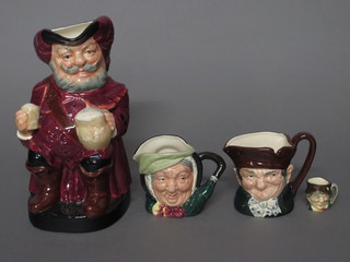 A miniature Royal Doulton character jug, 2 medium Royal  Doulton character jugs - Sarey Gamp and Auld Charlie, and 1  other Sir John Falstaff