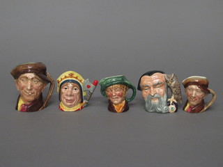 5 small Royal Doulton character jugs - 2 x Arry, Arriet, The  Red Queen and Merlin