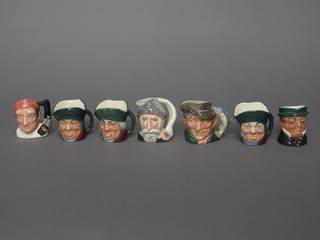 7 Royal Doulton character jugs - 3 Toby Philpots, Blacksmith, Don Quixote, The Poacher and Mr Pickwick