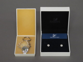 A pair of Swarovski earrings, do. pendant and key ring