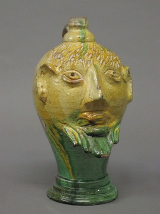 An 18th/19th Century Wealden style pottery flagon in the form  of a portrait bust of a gentleman's head 12"   ILLUSTRATED