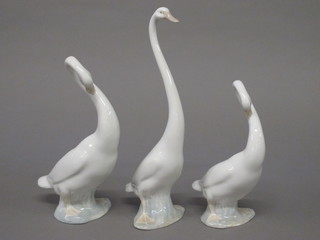 3 Nao figures of swans 12"