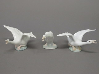 3 various Lladro figures of geese 7"