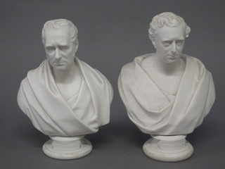 A pair of Parian portrait busts of George Stevenson and Robert Stevenson, the reverse marked C Delpech and E.W Wyon 10"  ILLUSTRATED