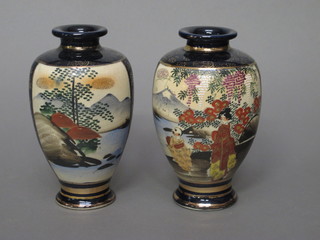 A pair of Japanese late Satsuma porcelain vases decorated  landscapes 7"