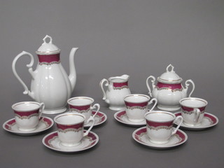 A 15 piece Yugoslavian porcelain coffee service comprising  coffee pot, cream jug, sugar bowl, 6 cups and 6 saucers