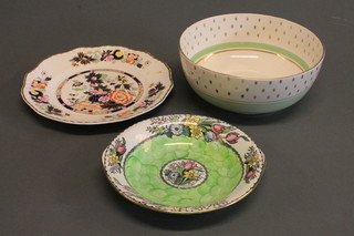 A circular Malingware plate decorated flowers 7", a Masons  ironstone plate with floral decoration 8" and a large Staffordshire  bowl 7 1/2"