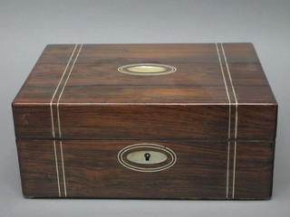 A Victorian rectangular inlaid rosewood trinket box with hinged  lid 12"