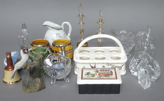 A rectangular Wade Guiness advertising cigarette box decorated a  horse drawn omnibus 5 1/2", various figures of birds etc