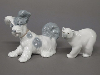A Lladro figure of a Polar Bear 3 1/2" and a Lladro figure of a  Skye terrier 6"