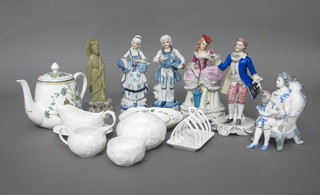 A Minton Kowloon matt teapot, twin handled dish and a small collection of Wedgwood Countryware china and decorative  figures