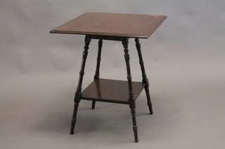 A Victorian mahogany square 2 tier occasional table, raised on  turned supports 21"