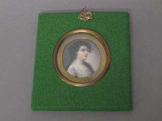 A portrait miniature on an oval porcelain plaque, the reverse marked Of Lady Lovet 2"