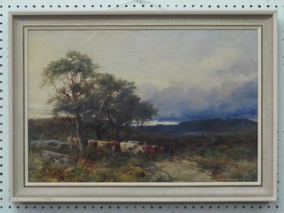 David Bates, oil on canvas "Standing Cattle" the reverse marked Evening Ambleside 13" x 20"