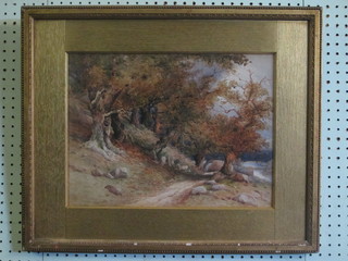 Emily Whumber, watercolour drawing "Track with River" 11" x 15", in a gilt frame