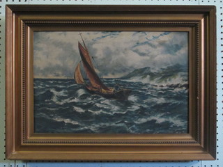 Oil on canvas "Fishing Boat" indistinctly signed 11 1/2" x 17 1/2"