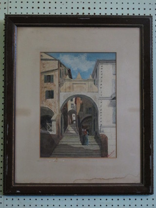 C Walker, watercolour "Spanish Steps with Figure" 13" x 9 1/2"