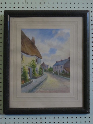 Watercolour drawing "Street Scene with Cottage and Figure" 10" x 8"