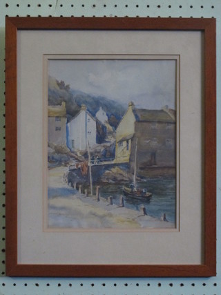 Watercolour drawing "Cornish Quay with Figures Fishing" 11" x 9"