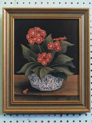 Cloke, Russian School, oil on canvas "Study of a Geranium" 9  1/2" x 7 1/2"