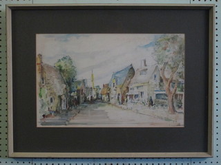 R A Rouse, impressionist watercolour "Street with Figures" 11"  x 18" signed to bottom right hand corner