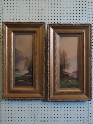N H Christiansen RAC, a pair of oil on boards "Highland Studies of Deer" 11" x 4" signed