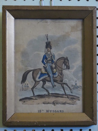 A coloured print "Mounted Officer From the 18th Husaars" 7" x 5"