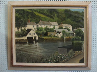 H E Tozer, oil on board "Helford Cornwall" the reverse with  James Bourlet Paris Salon label 1971, 19" x 24"   ILLUSTRATED