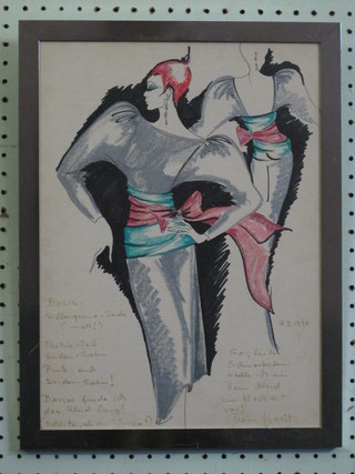 A watercolour "Fashion Design" dated 7/9/84 15" x 11"