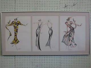 Sarah H and H Heller, 3 coloured fashion plates 15" x 11"  contained within 1 frame