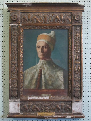After J Bellini, a coloured print "Le Doge Leonardo Loredang" contained in a gilt frame 19" x 13"