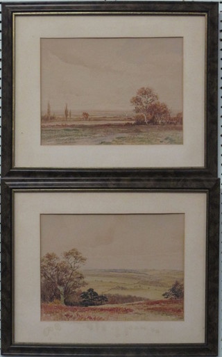 Pair of watercolours "Country Scene with Windmill and  Downland Scene" 8" x 11"