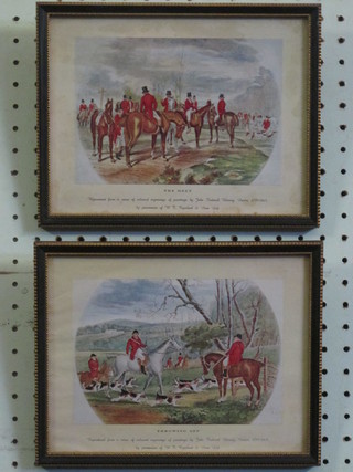 John Fenwick, a set of 5 coloured hunting prints "The Meet,  Thrown Off, Off to Draw, Full Cry, The Find, The Death" 6 1/2" x 9 1/2" contained in Hogarth frames