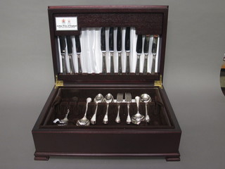 A part canteen of Arthur Prices silver plated flatware, contained  in a mahogany canteen box