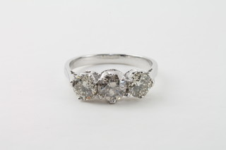A lady's 18ct white gold dress ring set 3 diamonds, approx  1.49ct
