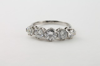 A lady's 18ct white gold dress ring set 5 diamonds, approx  1.84ct