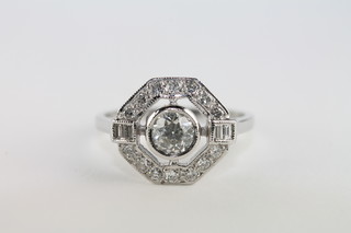 A lady's Art Deco style 18ct white gold cluster dress ring, set diamonds, approx 0.85ct