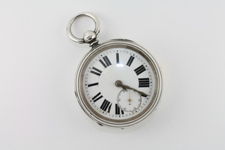 An open faced pocket watch by J Papper of Birmingham  contained in a silver case