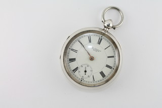 A silver cased open faced pocket watch by Waltham