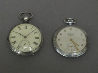An open faced pocket watch contained in a silver case together with a Samuels dress pocket watch contained in a chrome case