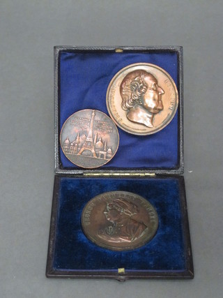 A George Frenderic Handel centenary bronze medallion, an  Eiffel Tower bronze medallion and 1 other