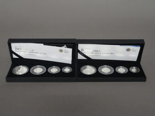 A 2008 and a 2009 four coins silver proof set, cased