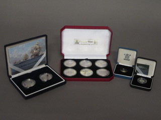 6 Isle of Man 2005 silver proof crowns to commemorate the  200th anniversary of The Battle of Trafalgar, 2 Trafalgar silver  proof ?5 coins, a 2003 silver proof 20 pence coin, together with  a Cook Island 1 dollar 2008 coin