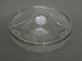 A Victorian cut glass bowl with silver mount, Sheffield 1897 10"