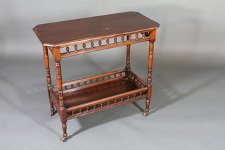 An Edwardian mahogany lozenge shaped 2 tier occasional table  with bobbin turned decoration 21"