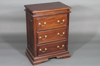 A Georgian style mahogany chest of 3 long drawers with brass  drop handles, raised on bracket feet 22"