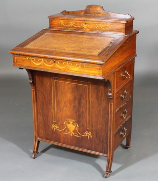 A Victorian inlaid rosewood Davenport fitted a stationery box, the pedestal fitted 5 drawers 22"  ILLUSTRATED