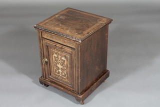 A square Edwardian inlaid rosewood cabinet enclosed by a  panelled door 15"